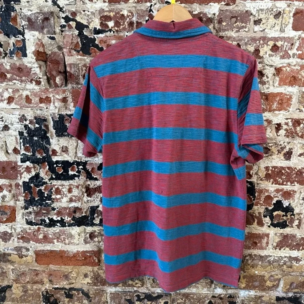 North Face Red Blue Striped Polo Shirt Golf Casual Short Sleeve Men Medium